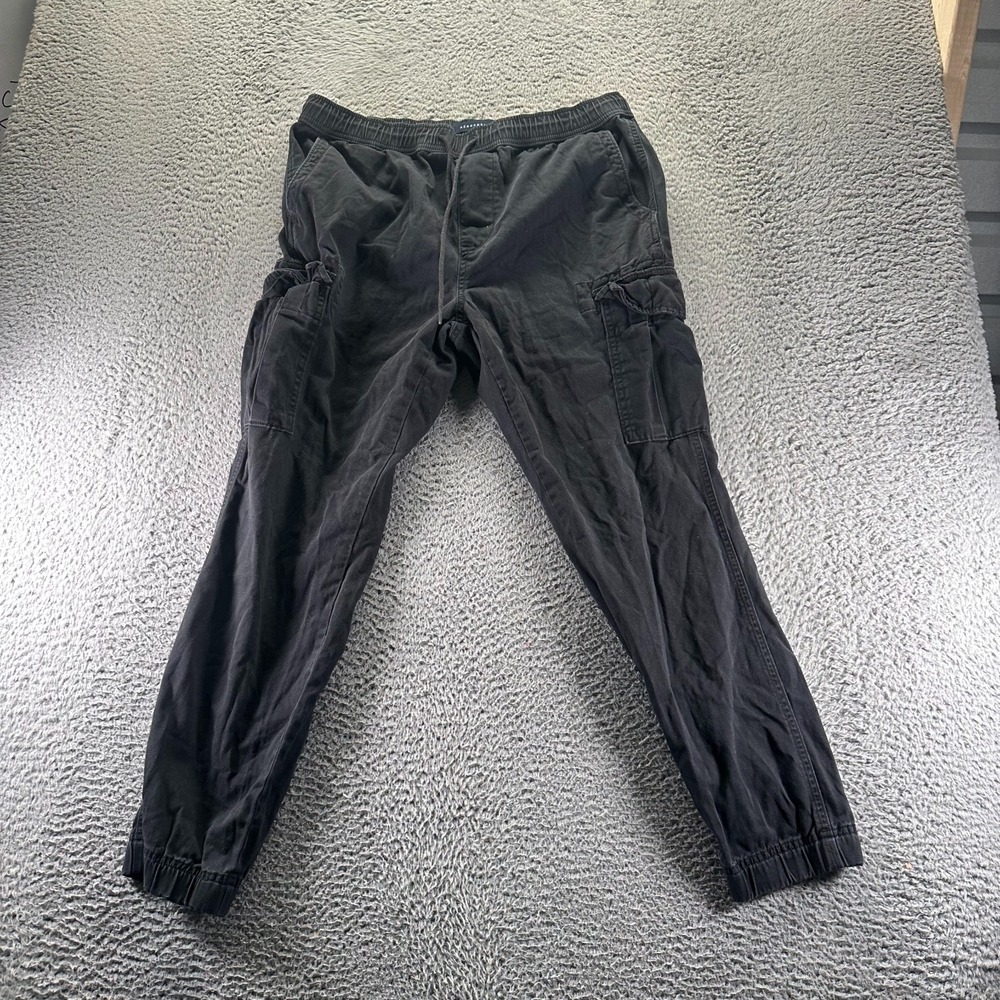 Aeropostale Pant Men L Black Cotton Jogger Tapered Cargo Workwear Utility Travel